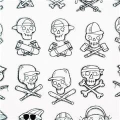 Tela blanca calaveras deportistas gorra monopat�n bate b�isbol Tela de Alexander Henry