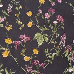 tessuto nero cotone lawn fiori dettagliati denti di leone Tessuto di Japanese Indie