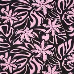Tela negra con hojas y flores gardenia rosa claro Tela de Trans-Pacific Textiles