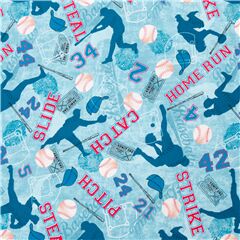 Tela azul iconos b�isbol deporte vintage Tela de Timeless Treasures