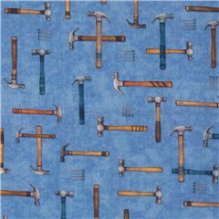 Tela azul herramientas carpintero martillo clavos Tela de Quilting Treasures