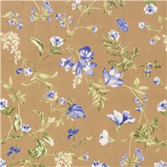 tessuto marrone cotone lawn fiori blu sparsi Tessuto di Hokkoh
