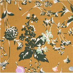 tessuto marrone cotone viella fiori selvatici foglie dal Giappone Tessuto di Japanese Indie