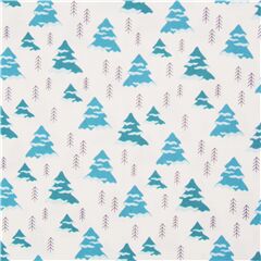 Tela de invierno �rboles Navidad con nieve blanca Tela de Quilting Treasures