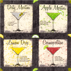Tela c�ctel martini receta cuadrados bebida bebida EE. UU. algod�n Tela de Sykel Enterprises