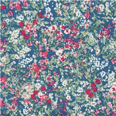 tessuto blu scuro cotone lawn fiori dipinti bianchi rosa rossi Tessuto di Hokkoh