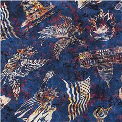 Tela azul oscuro estilo batik iconos EE. UU. Tela de Quilting Treasures