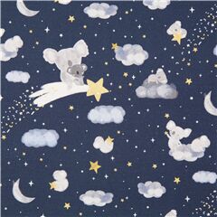 tessuto blu scuro koala animali nuvole stelle cadenti USA Tessuto di Dear Stella