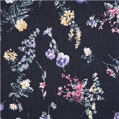 tessuto blu scuro cotone lawn fiori sparpagliati garofani margherite Tessuto di Japanese Indie
