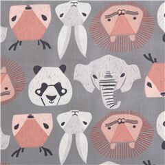 tessuto grigio flanella elefanti leoni panda teste Tessuto di Dear Stella