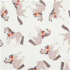 tessuto bianco pony grigi fiori ghirlande stile illustrato cotone Tessuto di Dear Stella