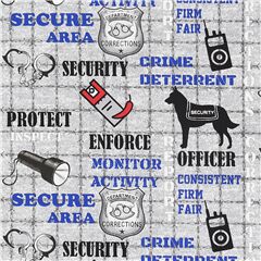 Tela gris fuerzas seguridad perro polic�a negro linterna texto azul Tela de Sykel Enterprises