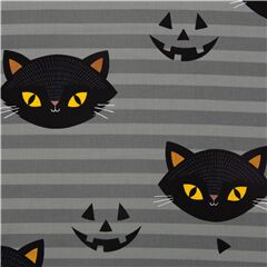 tessuto strisce grigie Halloween USA gatti neri jack o lantern Tessuto di Alexander Henry