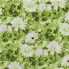 Tela camisera algod�n japonesa con flor crisantemo margarita verde Tela de Japanese Indie