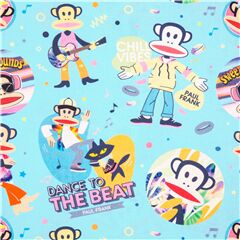 tessuto blu cotone Julius the Monkey musicista Paul Frank Tessuto di Michael Miller