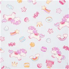 tessuto celeste cotone cuori bianchi accessori colorati unicorni Tessuto di Japanese Indie