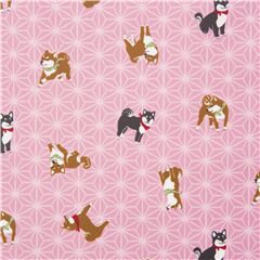 Tela oxford laminada rosa claro con estampado geom�trico asanoha perro shiba inu Tela de Japanese Indie