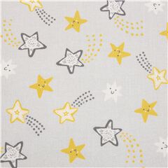 tessuto grigio cotone USA stelle cadenti sorridenti gialle Tessuto di Michael Miller
