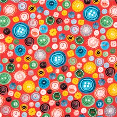 tessuto rosso cotone piccoli bottoni multicolori Tessuto di Michael Miller