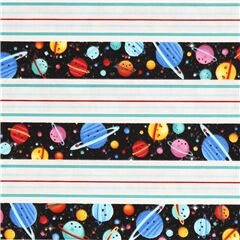 tessuto strisce spazio pianeti facce buffe cotone Tessuto di Michael Miller