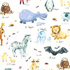 tessuto bianco Michael Miller cotone nomi animali stile acquerello Tessuto di Michael Miller