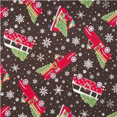 Tela minky de poli�ster navide�a negra nieve veh�culos rojos Tela de Timeless Treasures
