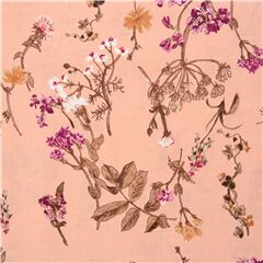 tessuto rosa tenue cotone prato dettagliato tarassaco fiori Tessuto di Japanese Indie