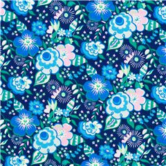 tessuto blu scuro cotone fiori blu foglie verdi Tessuto di Liberty Fabrics