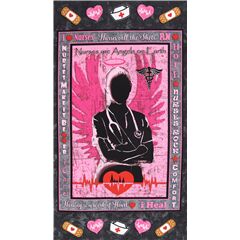 Nurses Angels on Earth tela rosa panel enfermera coraz�n rojo Tela de Sykel Enterprises