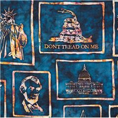 Tela patri�tica USA azul ver iconos batik Tela de Quilting Treasures