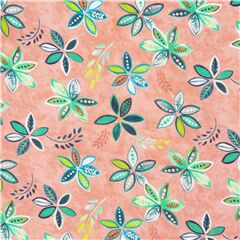 Tela rosa salm�n US digital hojas flores azul verde blanco Tela de Quilting Treasures