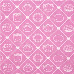 tessuto rosa cotone ravioli cinesi bianchi sushi reticolato Tessuto di Michael Miller
