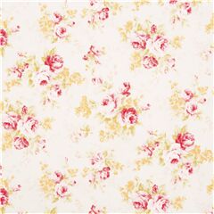 Tela oxford blanco roto con lluvia de ramos de rosas y flores amarillas de Jap�n Tela de Japanese Indie