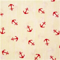 tessuto bianco panna mini ancore rosse cotone tema nautico Tessuto di Michael Miller