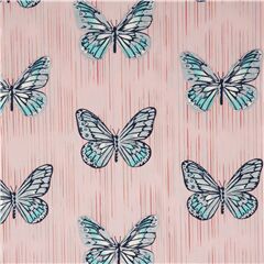 tessuto rosa farfalle blu argentate Tessuto di Robert Kaufman