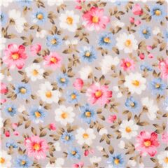 tessuto grigio fiorellini margherite fiori rosa blu bianchi Tessuto di Japanese Indie