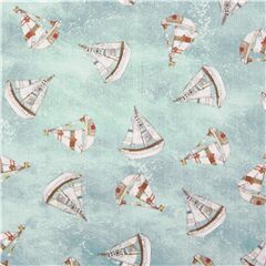 Tela con peque�os barcos veleros sobre azul claro USA Tela de Quilting Treasures