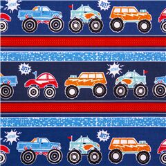 tessuto cotone strisce monster truck blu rossi Tessuto di Michael Miller