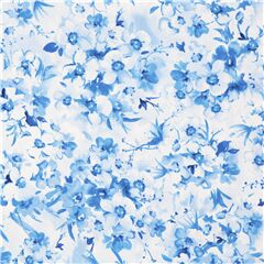 tela algod�n blanco con ramos de flores en azul Tela de Timeless Treasures