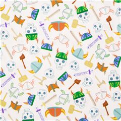 Tela blanca de armas vikingas y calaveras con casco Tela de Quilting Treasures