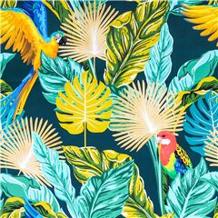 Grandes Hojas Tropicales Loros Tela de Stof France