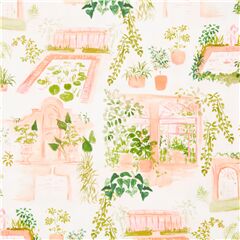 tessuto stile acquerello orangerie cotone piante vasi Tessuto di Dear Stella