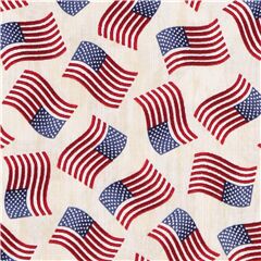 Tela blanca banderitas americanas EE. UU. mini Tela de Timeless Treasures