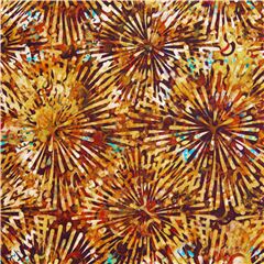 Tela con estrellas fuegos artificiales naranja y marr�n USA Tela de Quilting Treasures