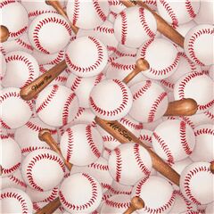 Tela deporte competici�n b�isbol pelotas y bates blanco rojo marr�n Tela de Elizabeth's Studio