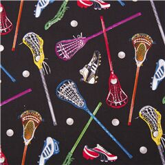 Tela negra algod�n deporte lacrosse palo con red pelota zapatilla deportiva Tela de Elizabeth's Studio