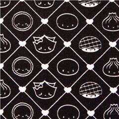 tessuto nero cotone reticolato ravioli cinesi sorridenti Tessuto di Michael Miller