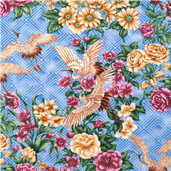 Tela azul con motivos florales de Jap�n algod�n EE. UU. peon�as grullas Tela de Sykel Enterprises