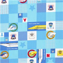 Tela algod�n de cuadros azul con tren expreso alta velocidad Jap�n Tela de Japanese Indie