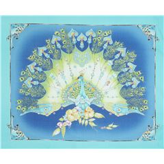 Tela azul panel pavorreal adorno dorado met�lico Tela de Quilting Treasures